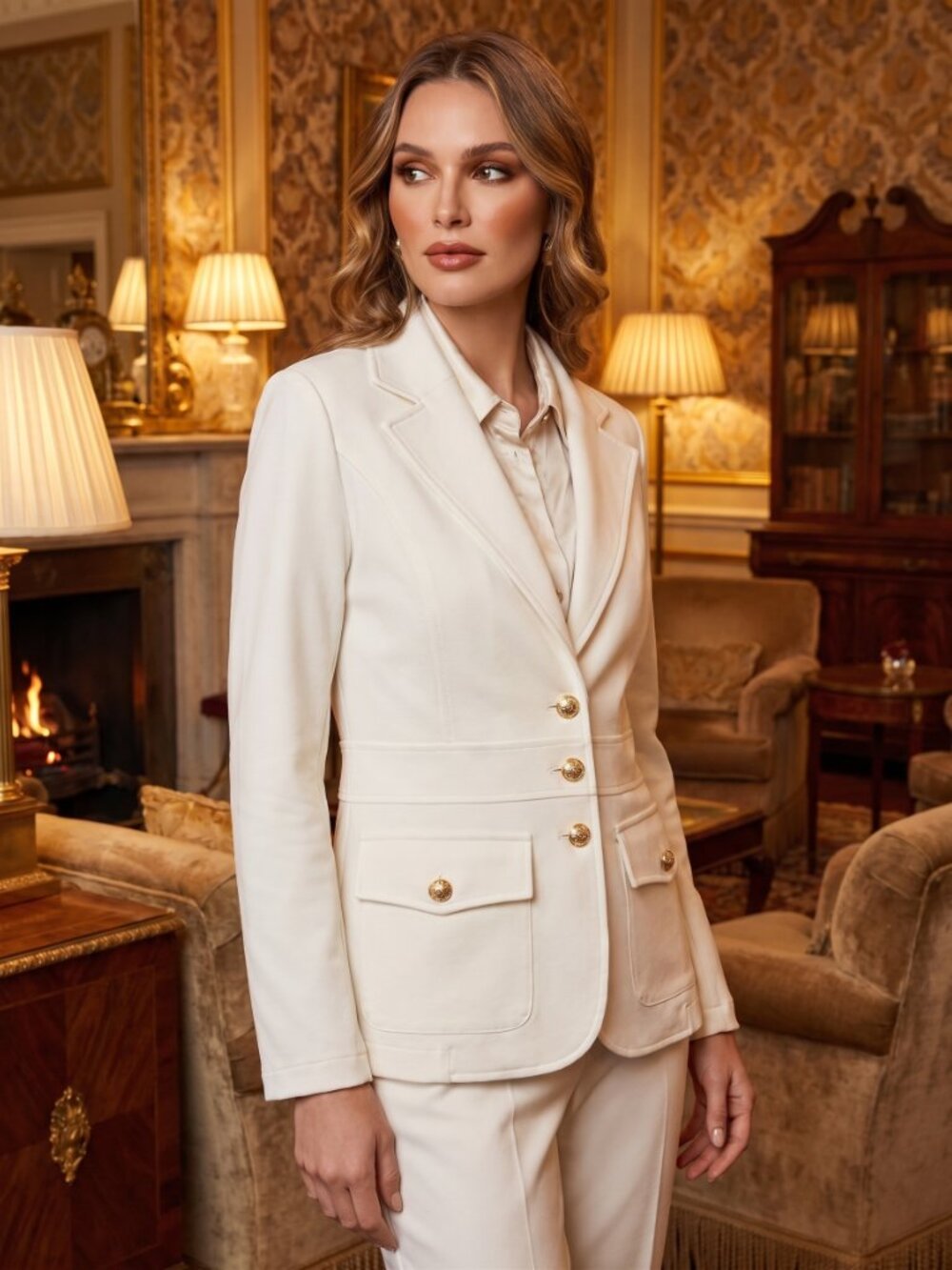 Joie Cream Structured Blazer with Gold Buttons size small